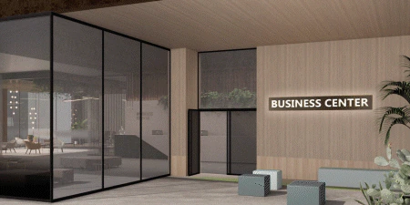 image displays a modern interior space featuring various architectural design elements, likely showcasing 3M External Applications